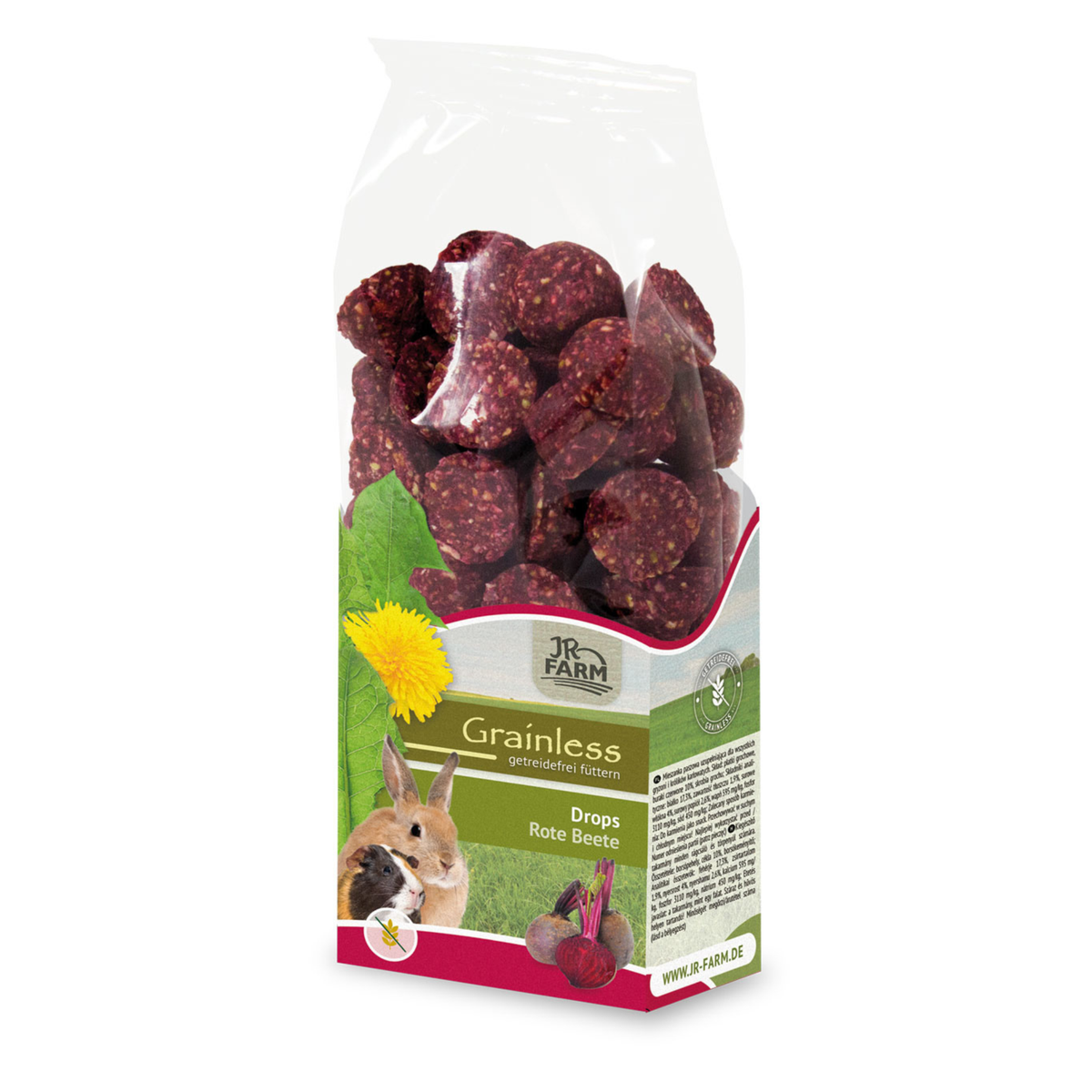 JR Farm Grainless Drops Rødbede i 140 g pose til kaniner og gnavere