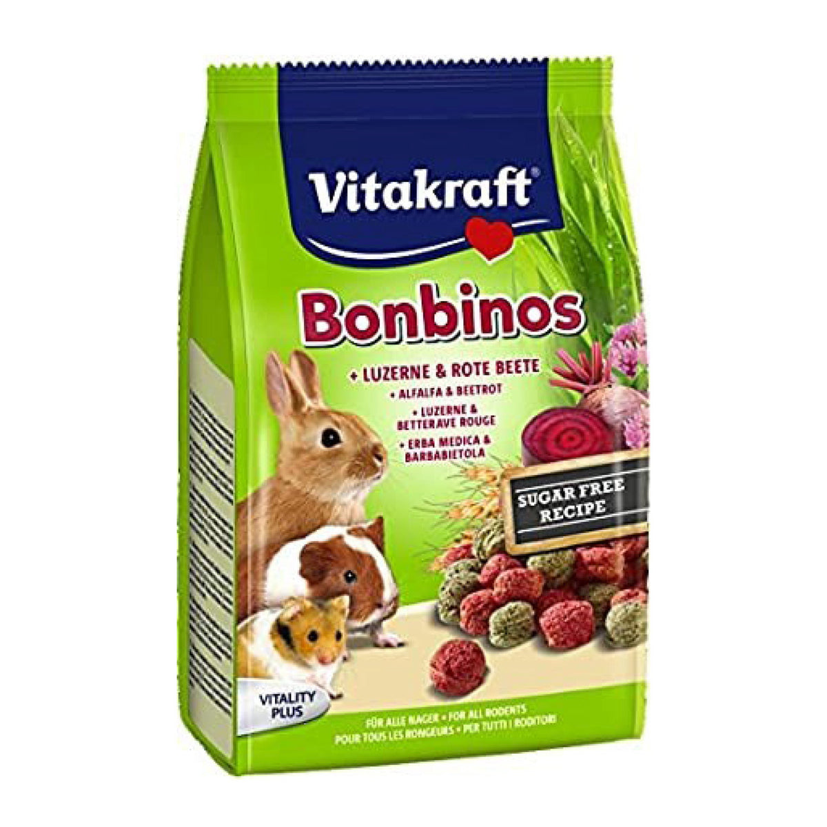 Vitakraft Bonbinos Godbidder Lucerne & Rødbede i 40 g pose til kaniner og gnavere