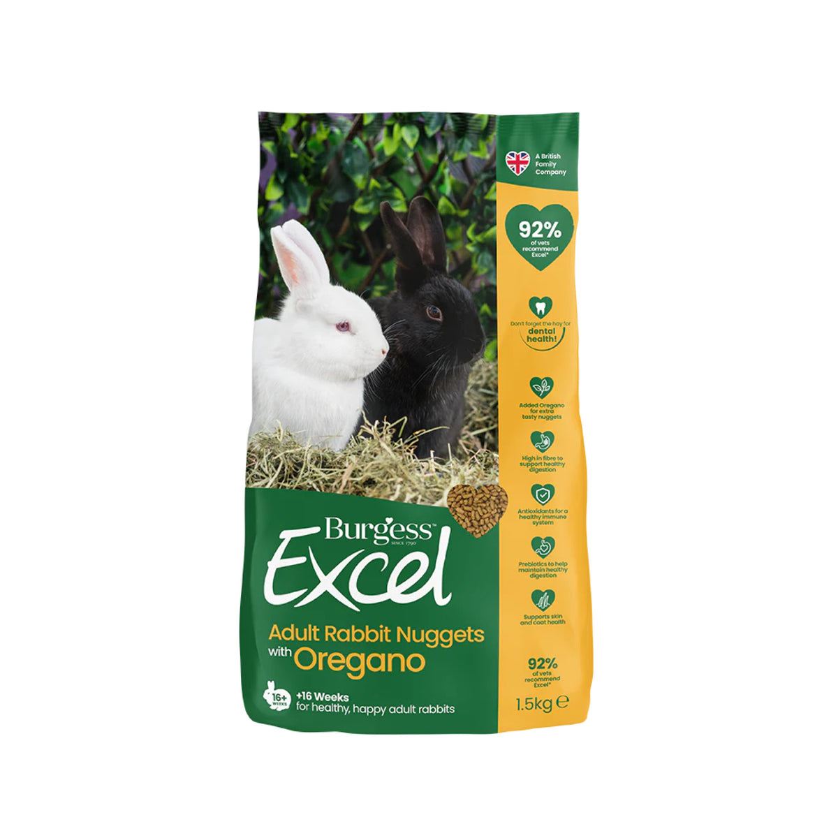 Burgess Excel Adult Kanin m. Oregano i 1,5 kg pose til kaniner og gnavere