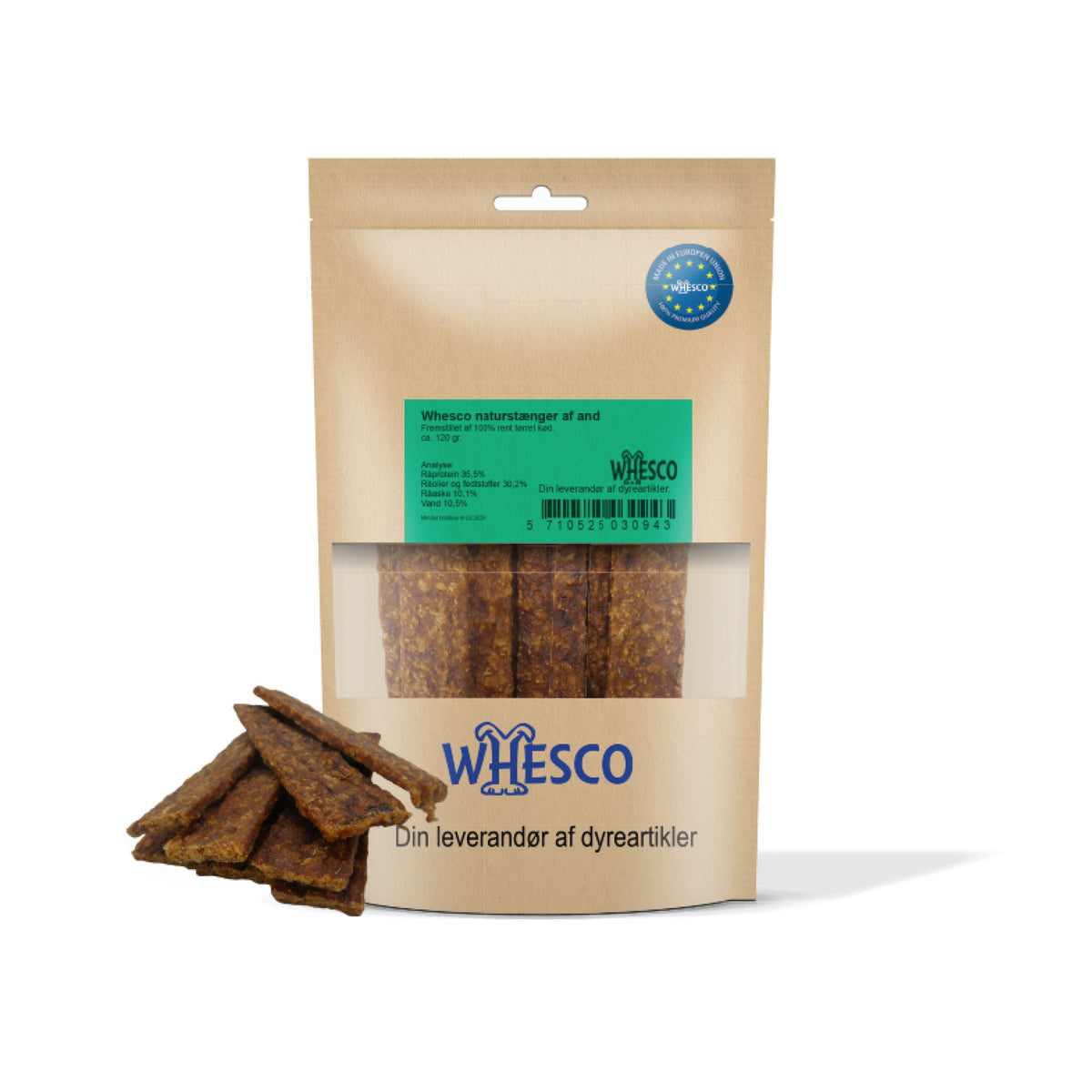 Whesco Naturstænger 100% And i 120 g pose til hunde