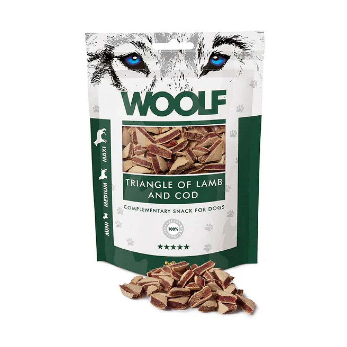 WOOLF Lamb & Cod Triangle i 100 g pose til hunde