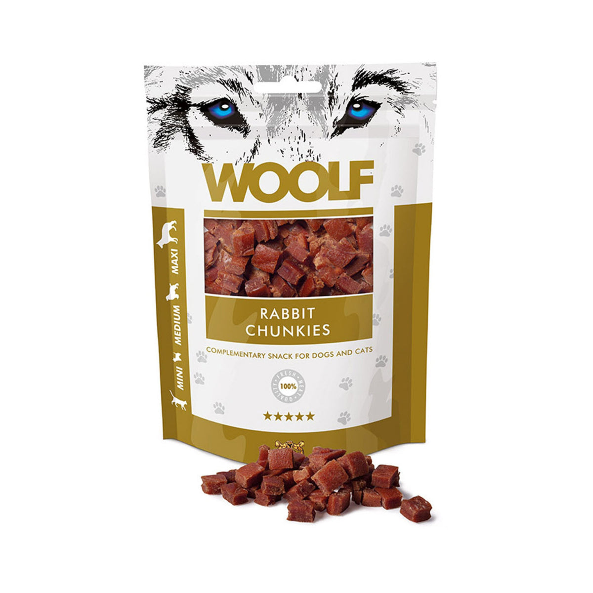WOOLF Rabbit Chunkies i 100 g pose til hunde