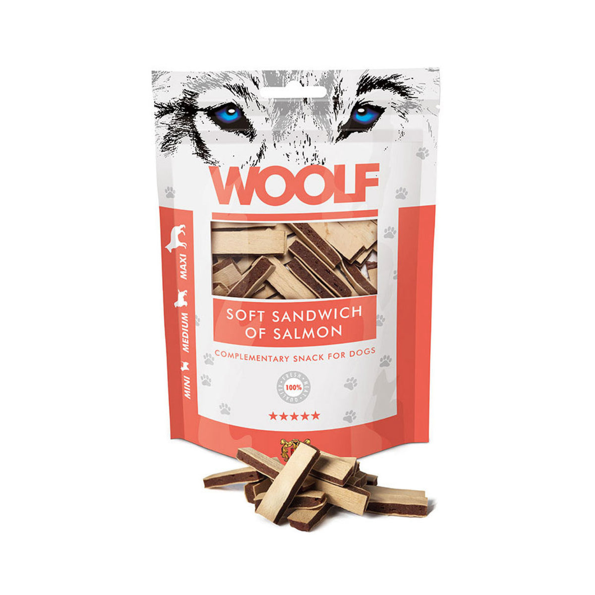 WOOLF Soft Salmon Sandwich i 100 g pose til hunde