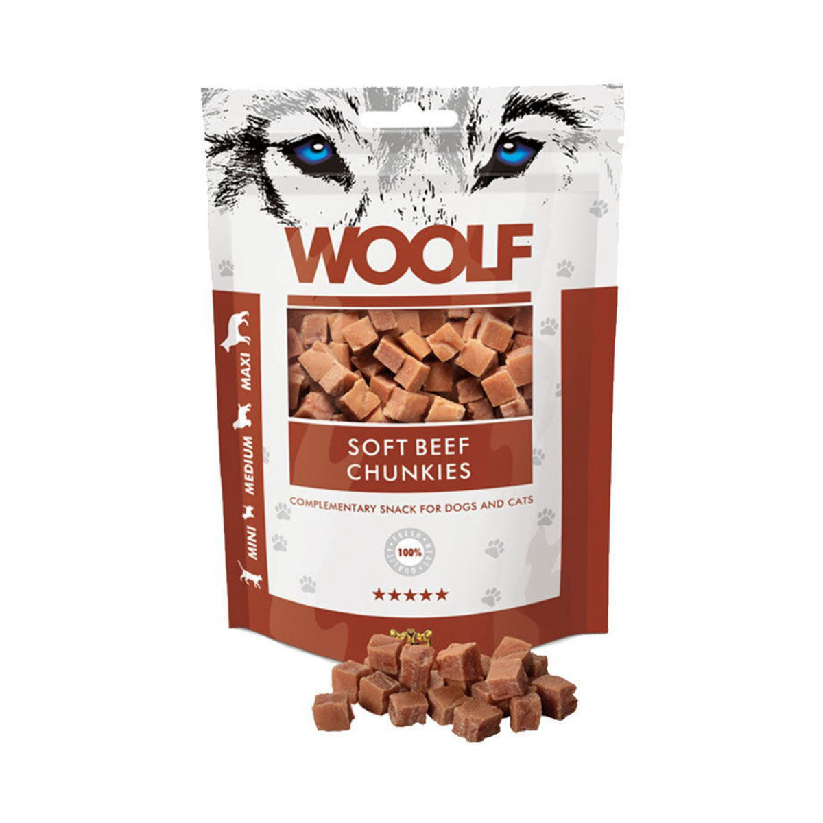 WOOLF Soft Beef Chunkies i 100 g pose til hunde