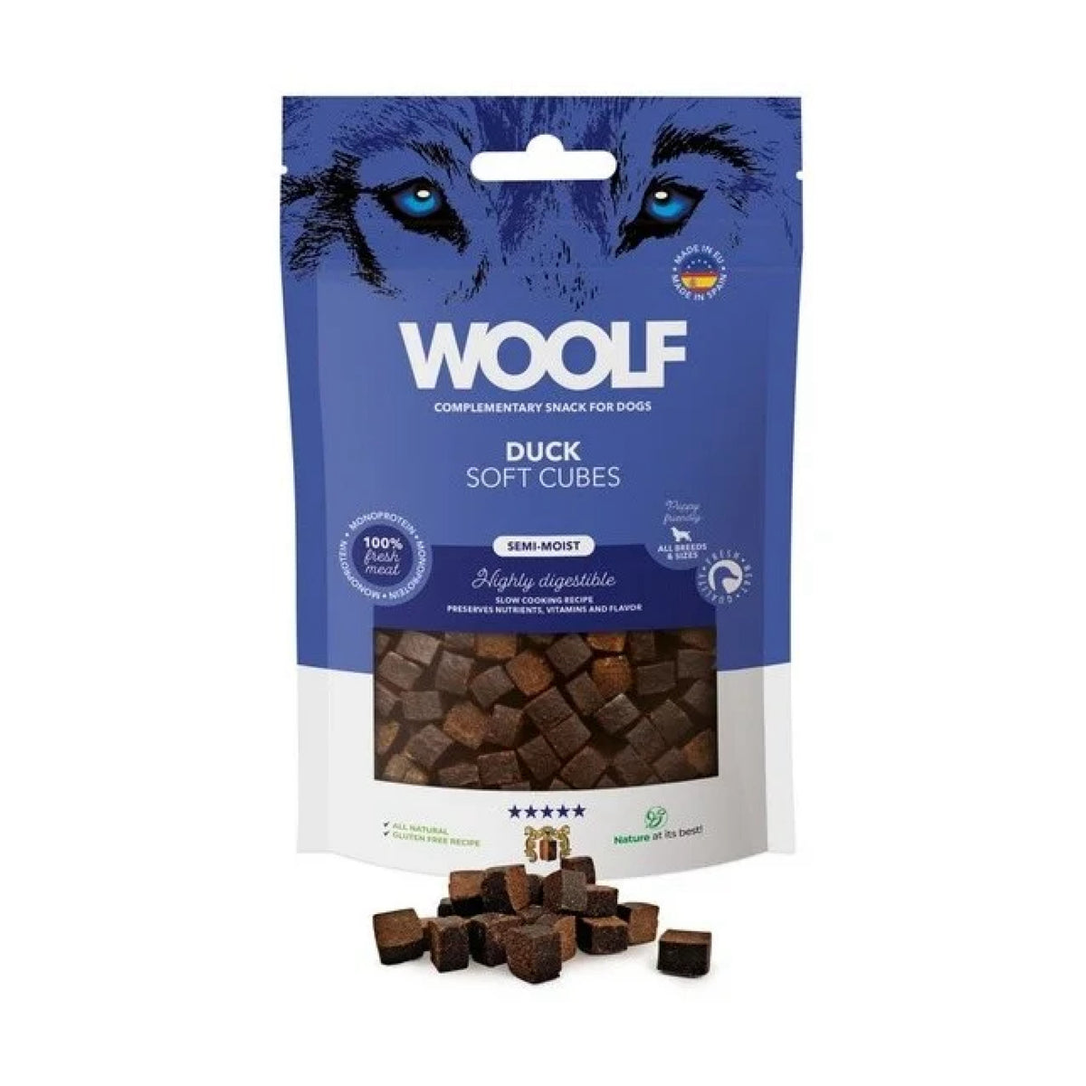 WOOLF Soft Duck Cubes i 100 g pose til hunde