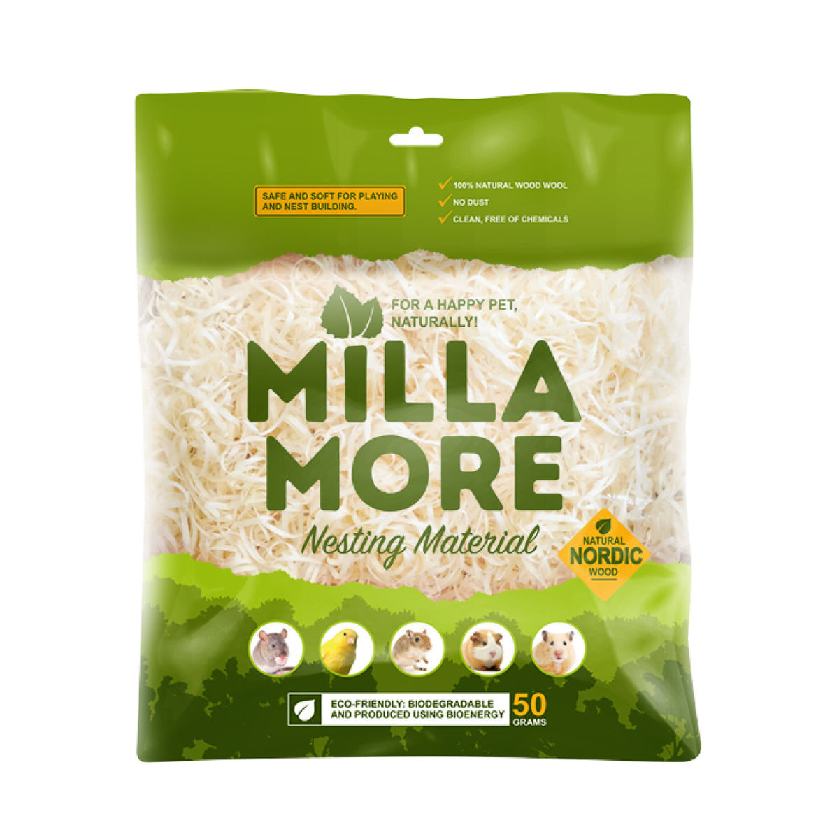 Millamore Redemateriale Træuld i 50 g pose til høns fra Milla More
