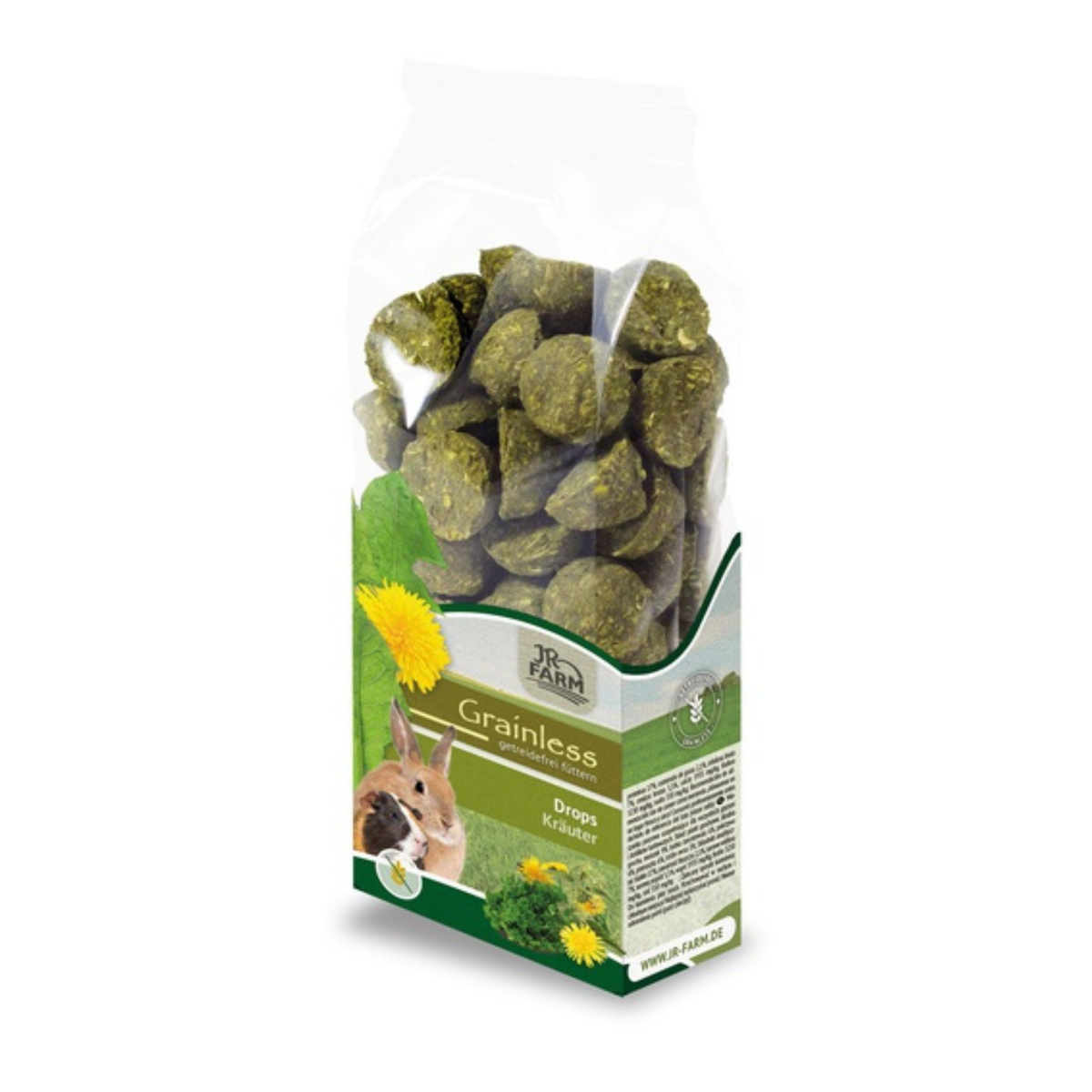 JR Farm Grainless Drops Mælkebøtte i 140 g pose til kaniner og gnavere