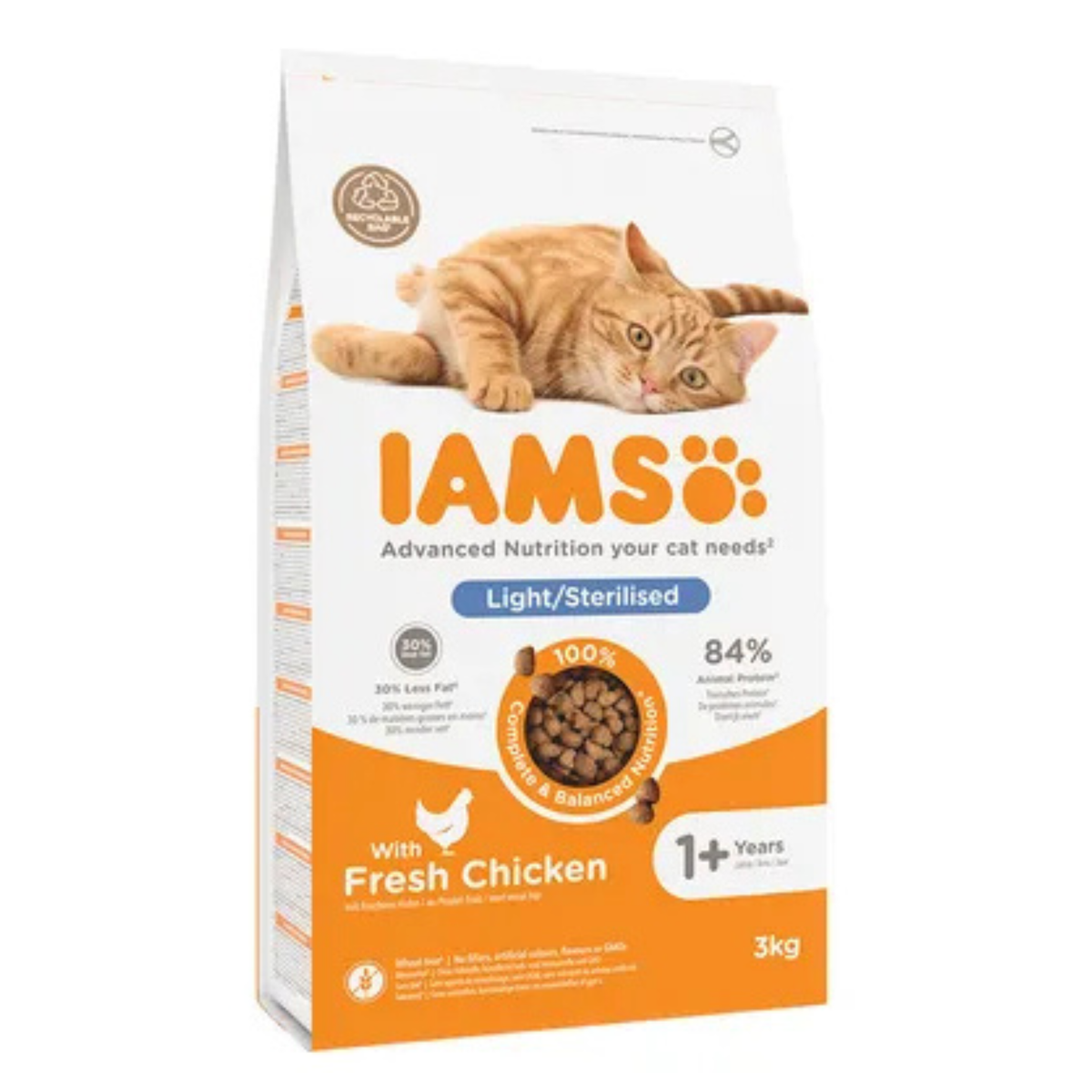 IAMS Light/sterilised Kylling i 3 kg pose til katte