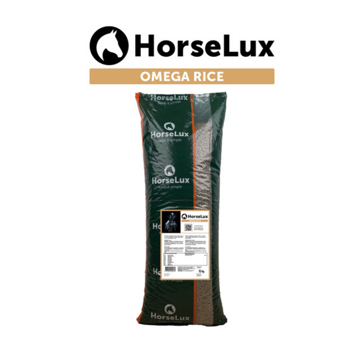 HorseLux Omega Rice i 15 kg sæk til heste