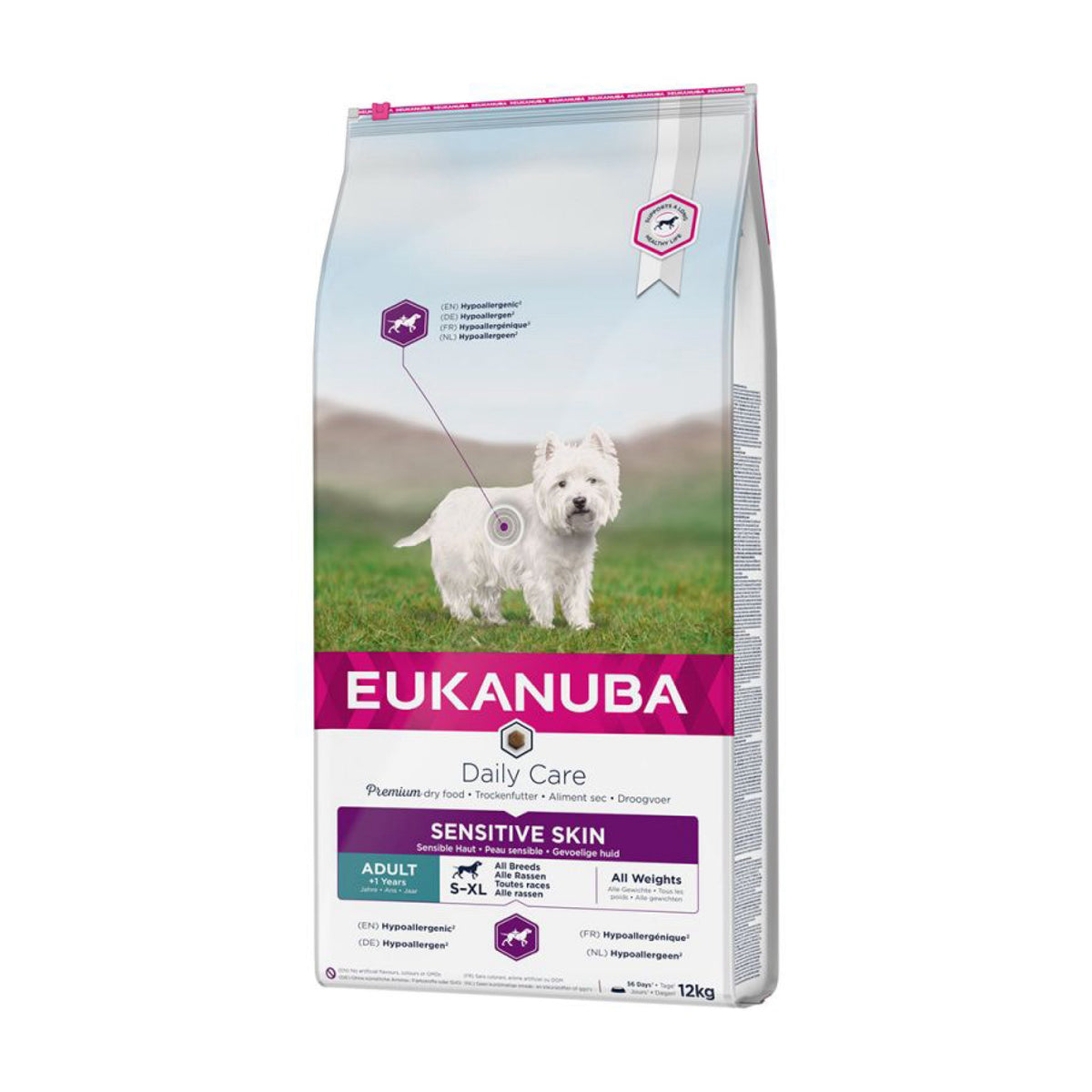 Eukanuba Sensitive Skin i 12 kg sæk til hunde