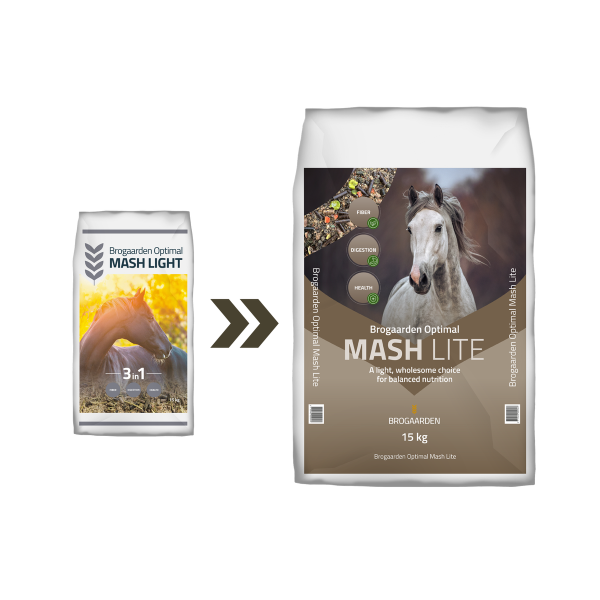 Brogaarden Mash Lite hestemash i 15 kg sæk