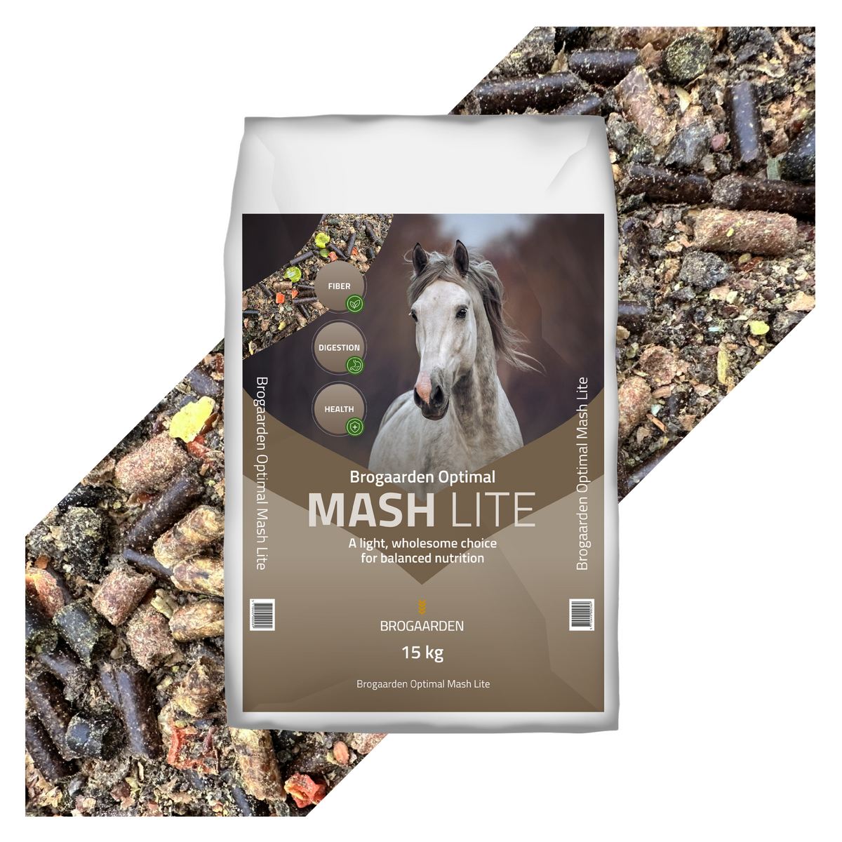 Brogaarden Mash Lite hestemash i 15 kg sæk