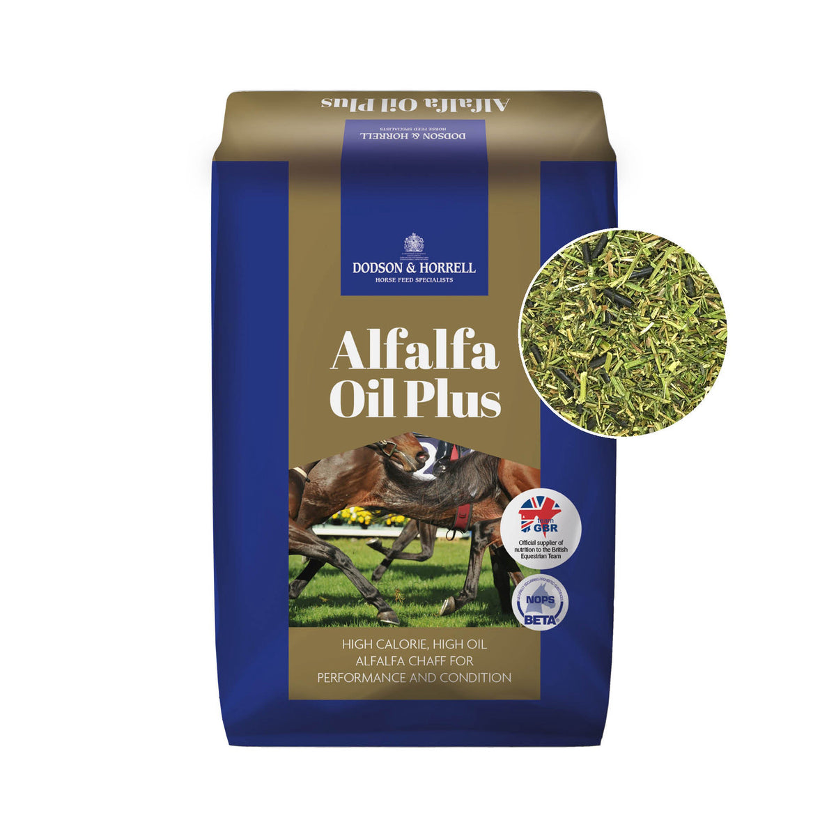 D&H Alfalfa Oil Plus Lucerne hestefoder i 18 kg sæk fra Dodson & Horrell