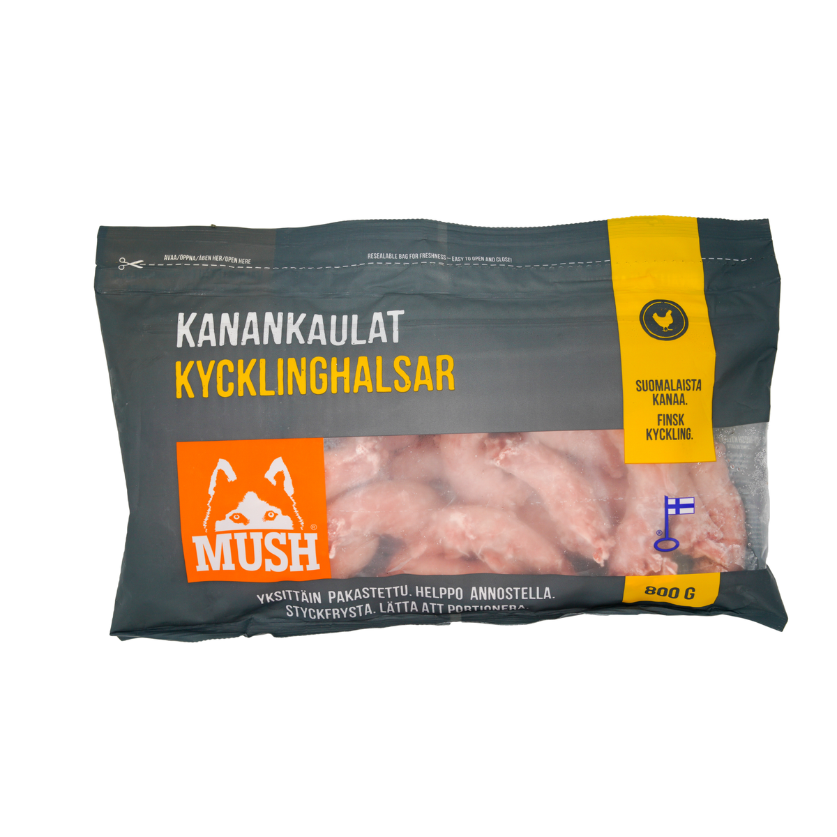 MUSH Kyllingehalse i 800 g pose til hunde