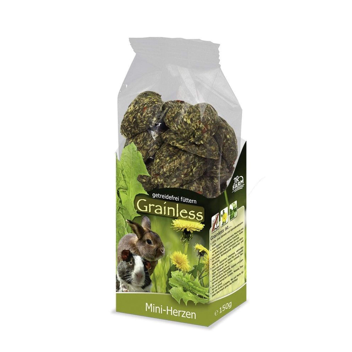 JR Grainless Mini Hjerter i 150 g pose til kaniner og gnavere fra JR Farm