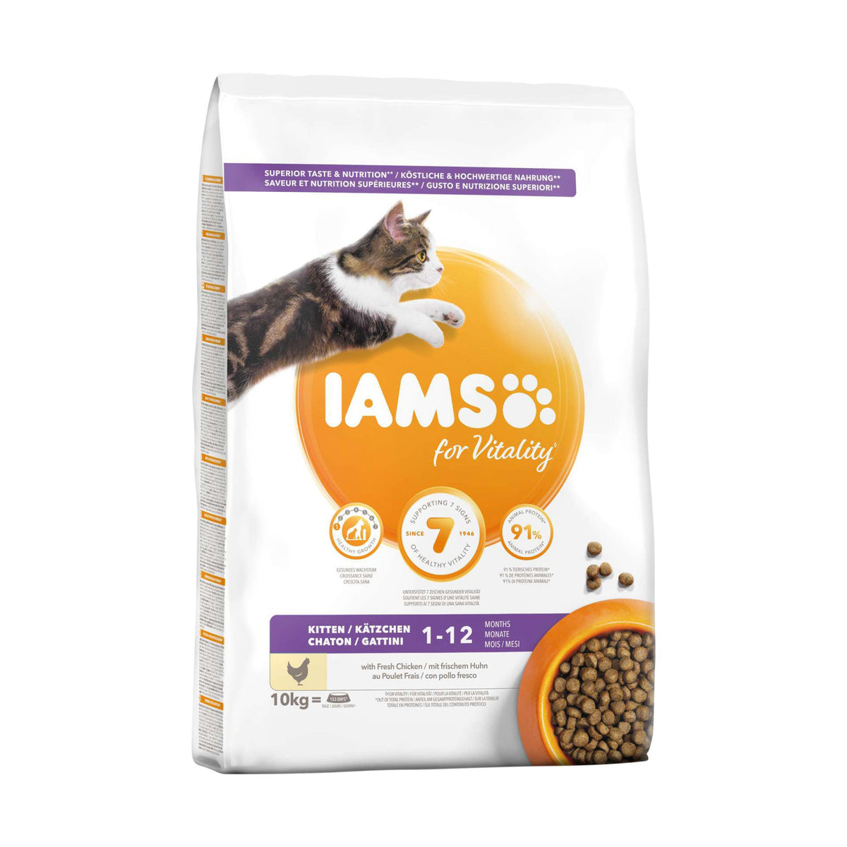 IAMS Kitten / Junior Kylling i 3 kg pose til katte