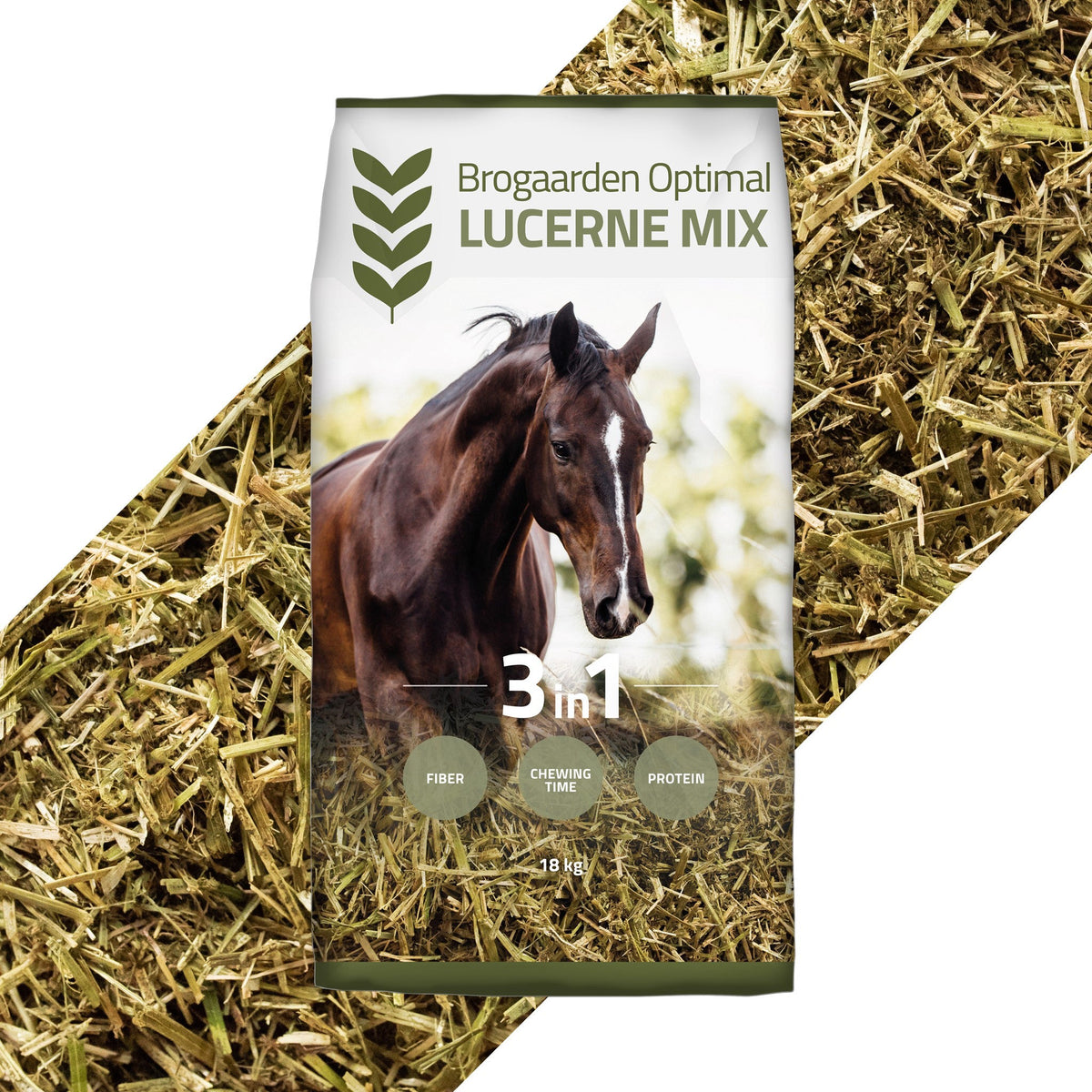Brogaarden Optimal Lucerne hestefoder i 18 kg sæk