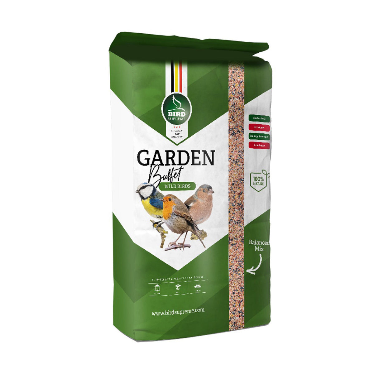 Vildfuglefoder uden skaller i 15 kg sæk fra Bird Supreme