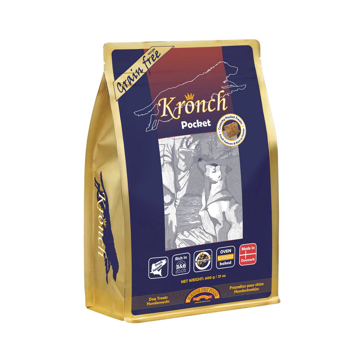 Kronch Pocket Laksegodbid i 600 g pose til hunde