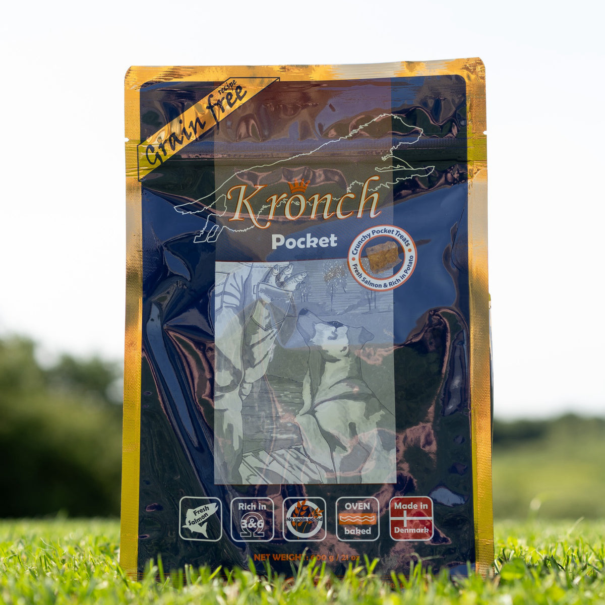 Kronch Pocket Laksegodbid i 600 g pose til hunde – billede 2