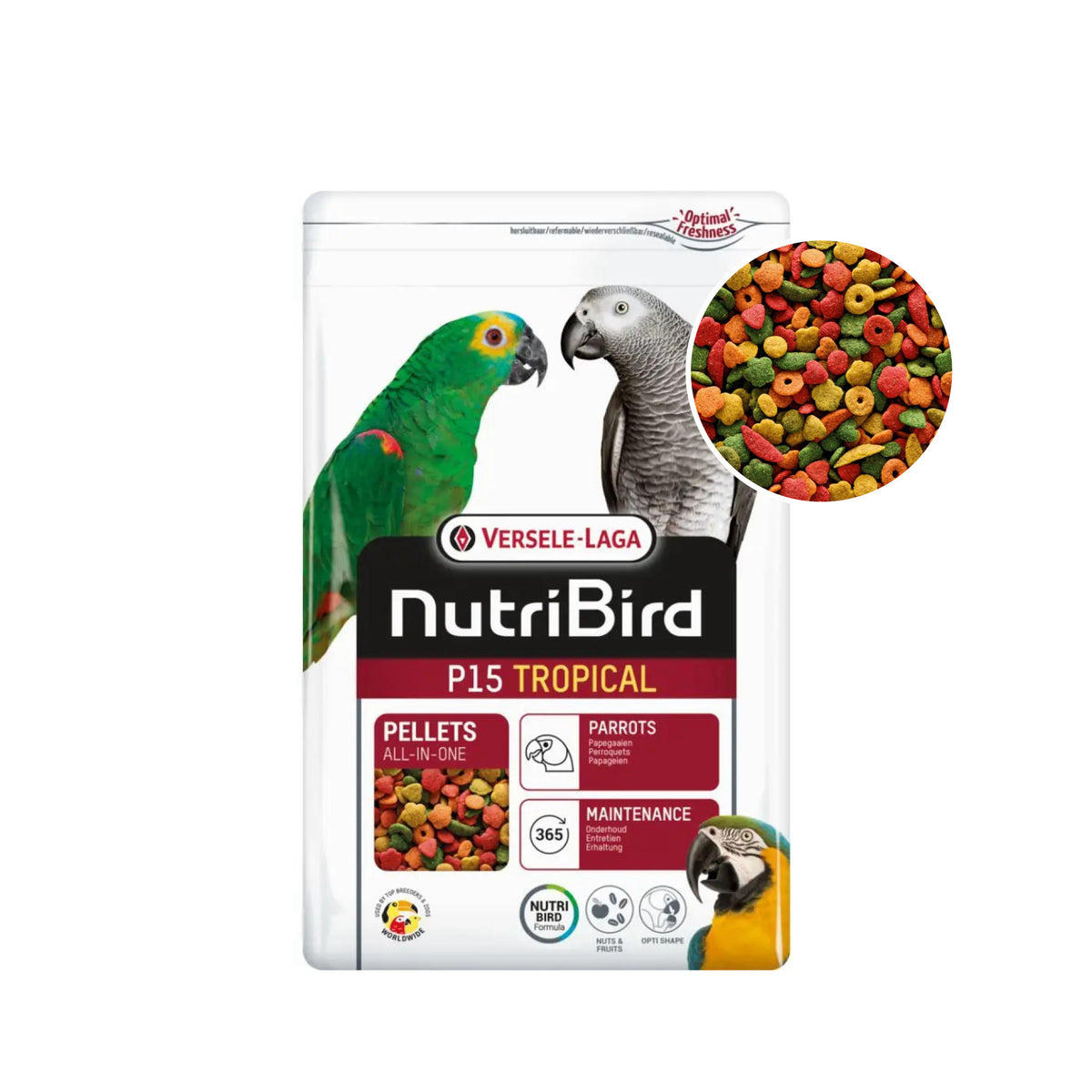 NutriBird P15 Tropical Papegøje i 3 kg pose til stuefugle fra MELDGAARD A/S