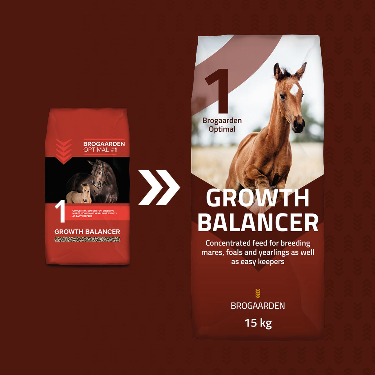 Optimal 1 Growth Balancer hestefoder i 15 kg sæk fra Brogaarden