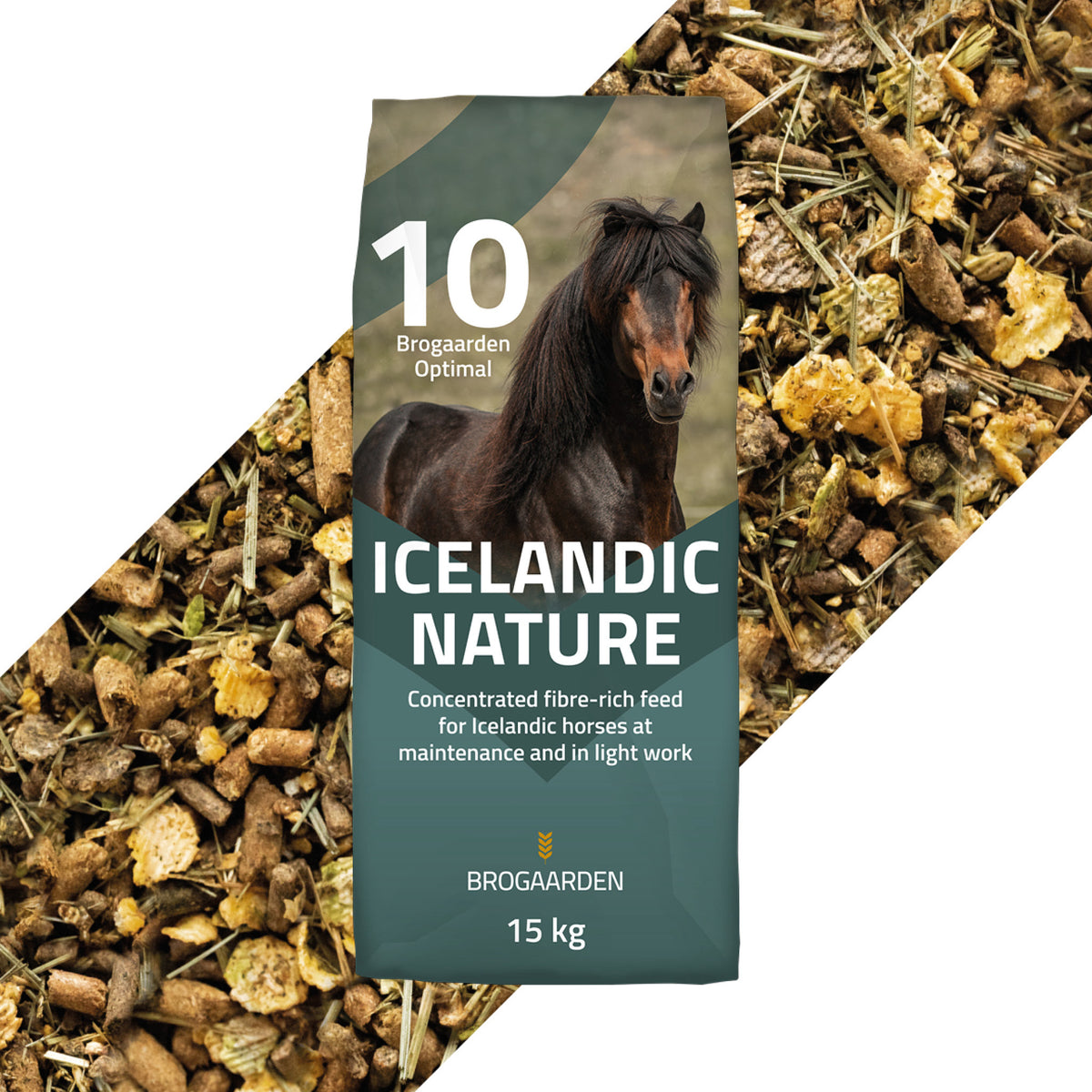 Optimal 10 Icelandic Nature hestefoder i 15 kg sæk fra Brogaarden