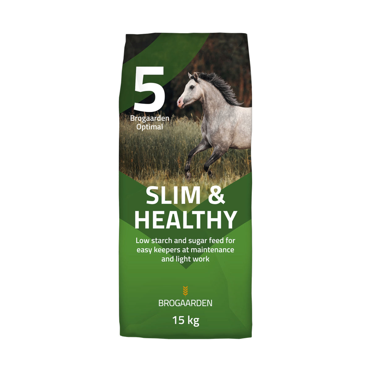 Optimal 5 Slim & Healthy hestefoder i 15 kg sæk fra Brogaarden
