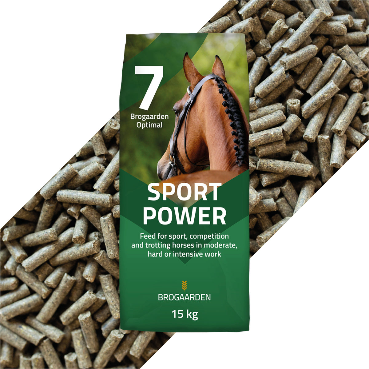 Optimal 7 Sport Power hestefoder i 15 kg sæk fra Brogaarden