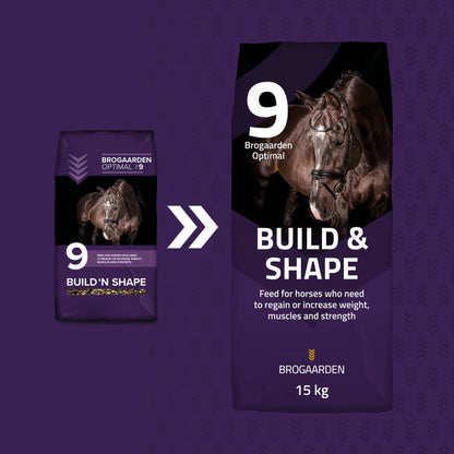 Optimal 9 Build & Shape hestefoder i 15 kg sæk fra Brogaarden