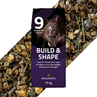 Optimal 9 Build & Shape hestefoder i 15 kg sæk fra Brogaarden
