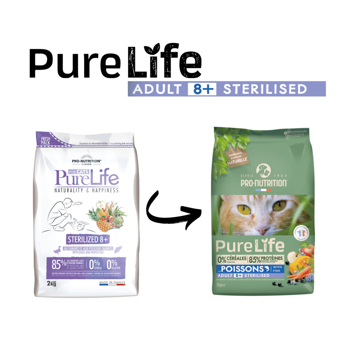 Purelife Cat Sterilized 8+ i 2 kg pose til katte