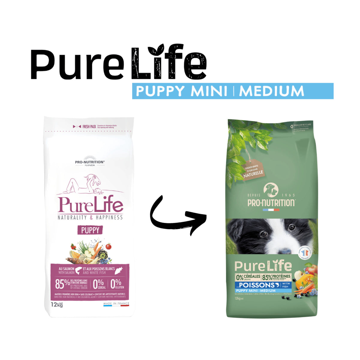 PureLife Puppy Mini / Medium Kornfrit i 12 kg sæk til hunde