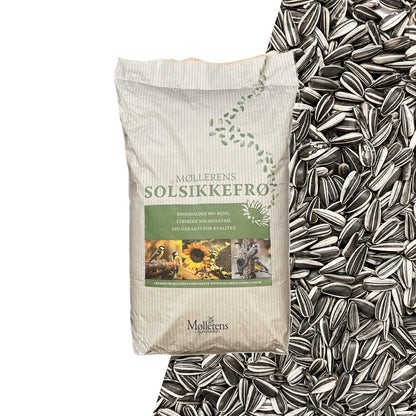 Solsikkefrø Stribet i 15 kg sæk vildtfuglefoder fra Brogaarden