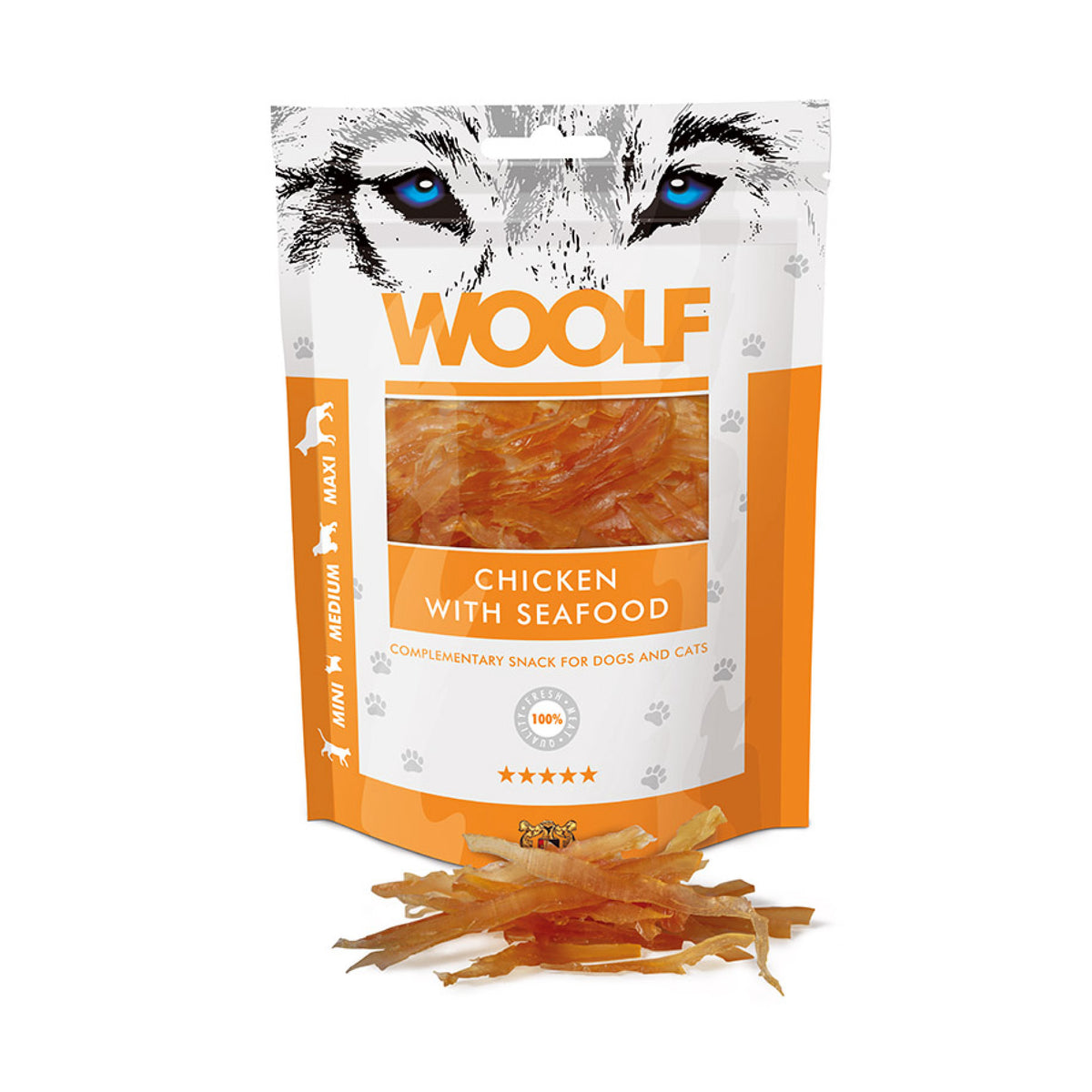 WOOLF Chicken w. Seafood i 100 g pose til hunde