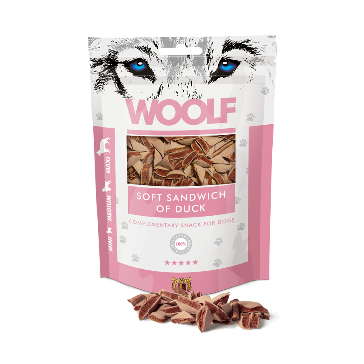 WOOLF Soft Duck Sandwich i 100 g pose til hunde