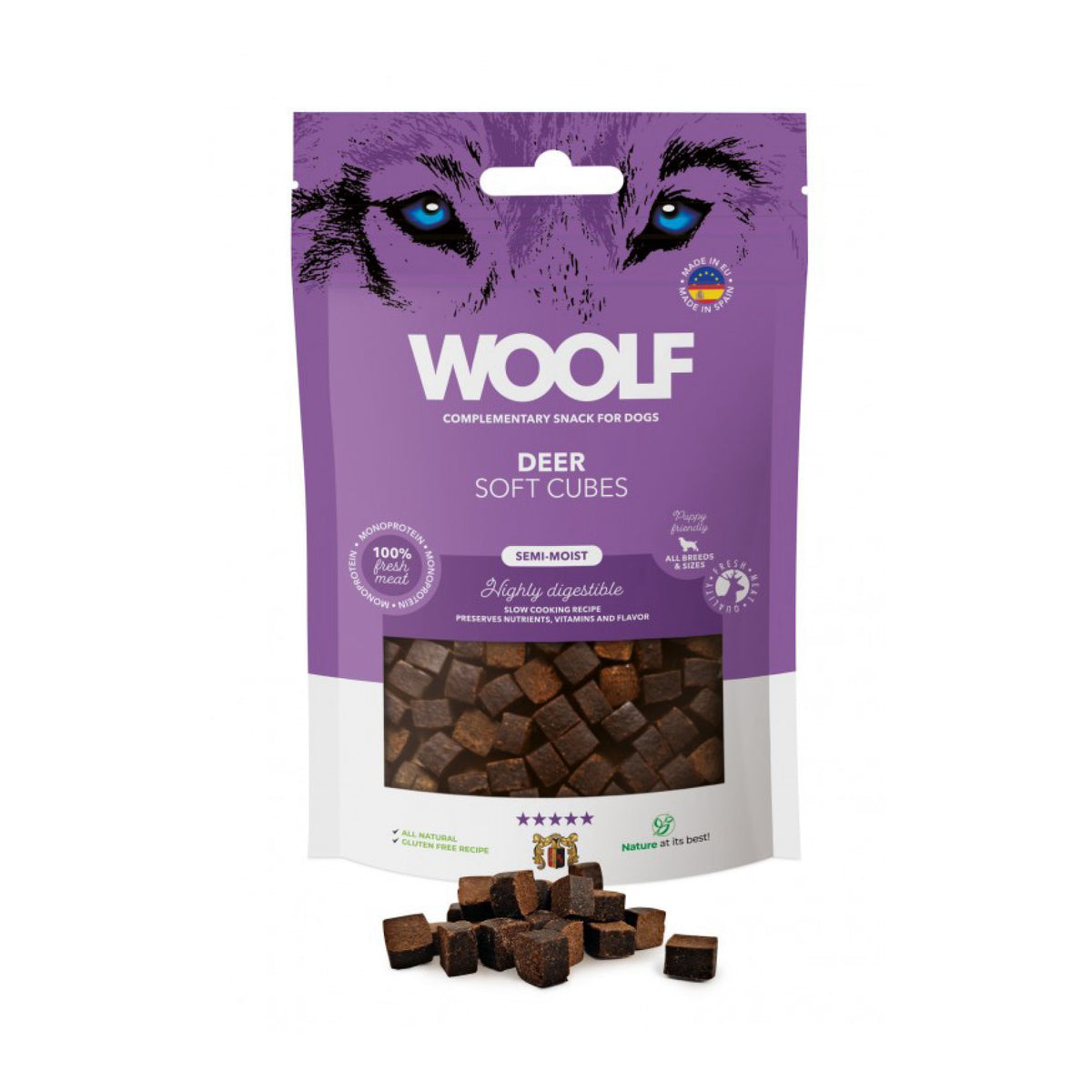 WOOLF Soft Deer Cubes i 100 g pose til hunde