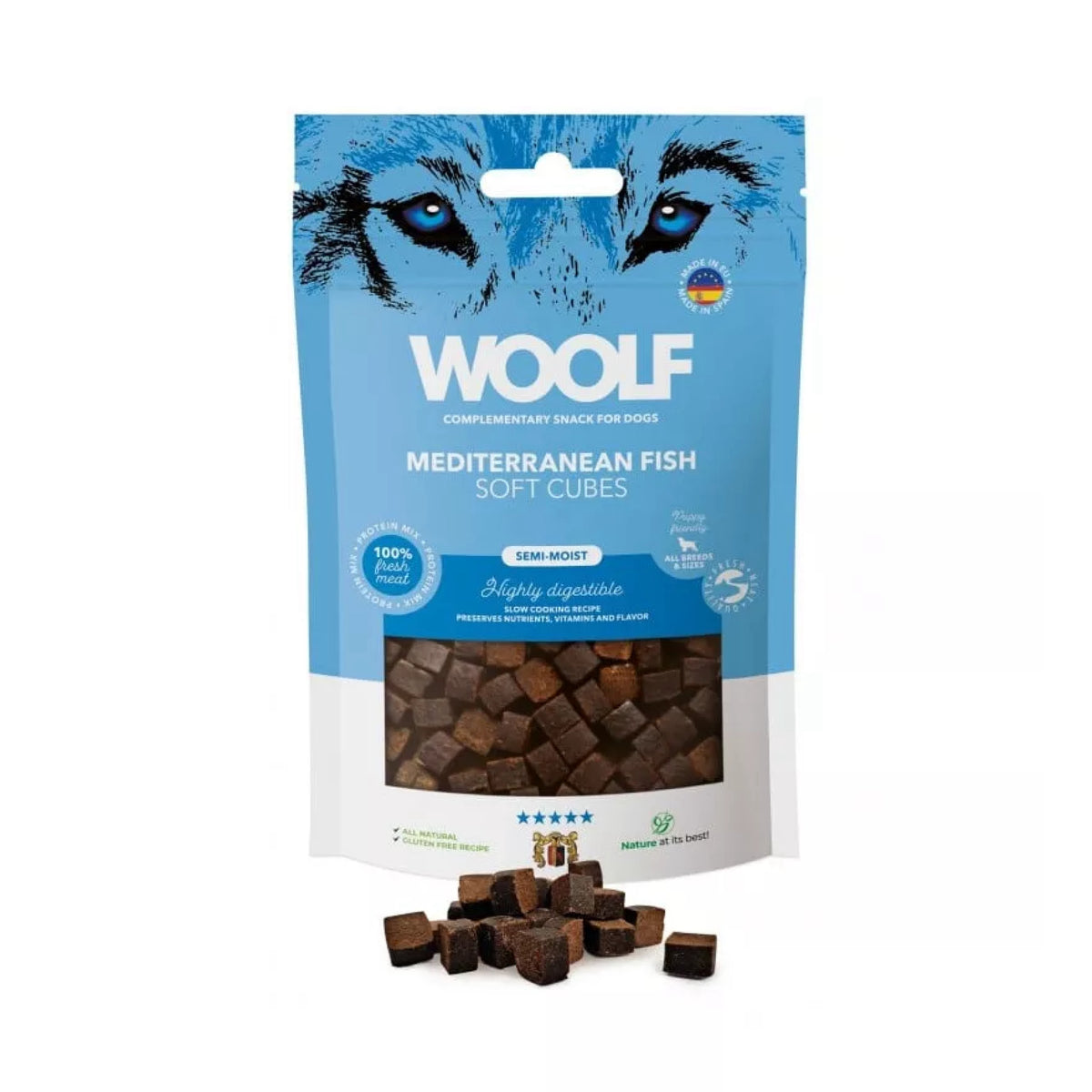 WOOLF Soft Fish Cubes i 100 g pose til hunde