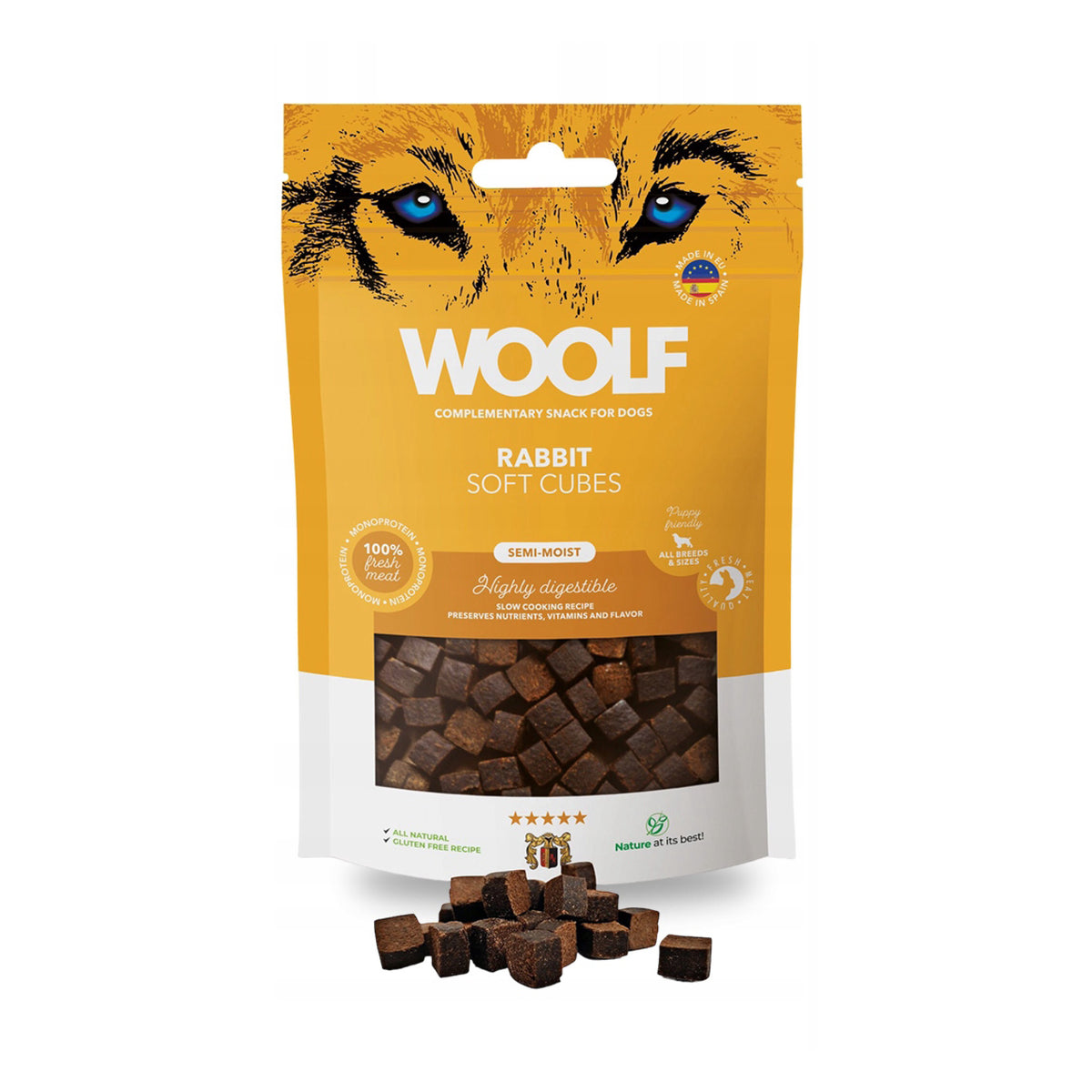 WOOLF Soft Rabbit Cubes i 100 g pose til hunde
