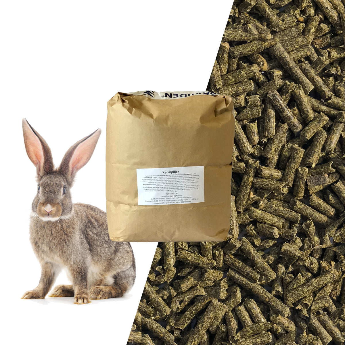 Kaninpiller i 5 kg pose til kaniner og gnavere fra Brogaarden