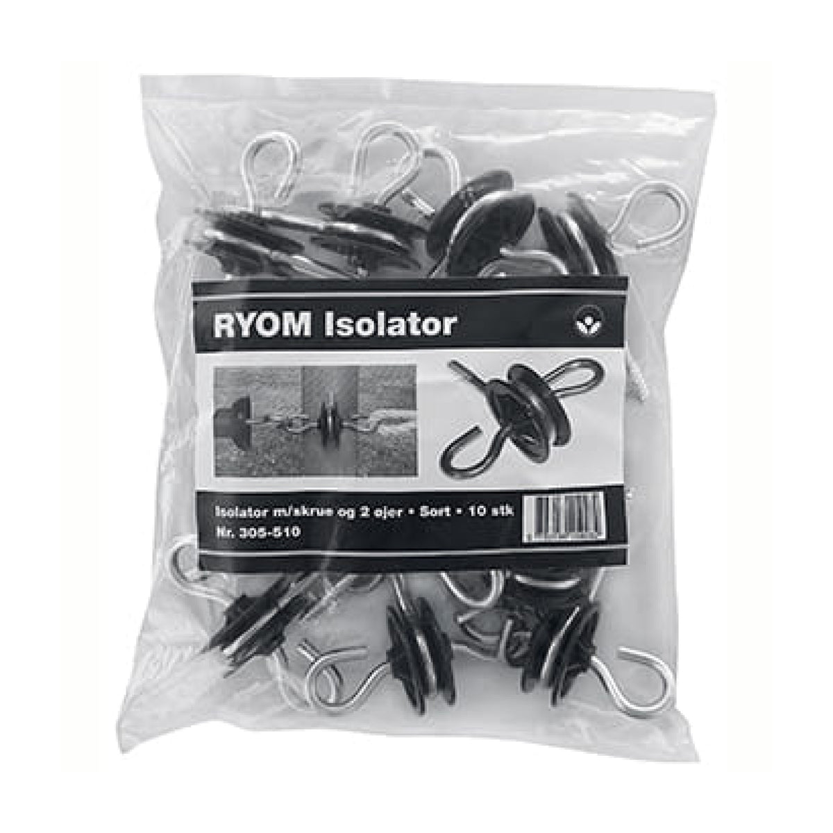 Isolator med skrue og 2 øjer i 10 stk pakning til heste fra Ryom – billede 2