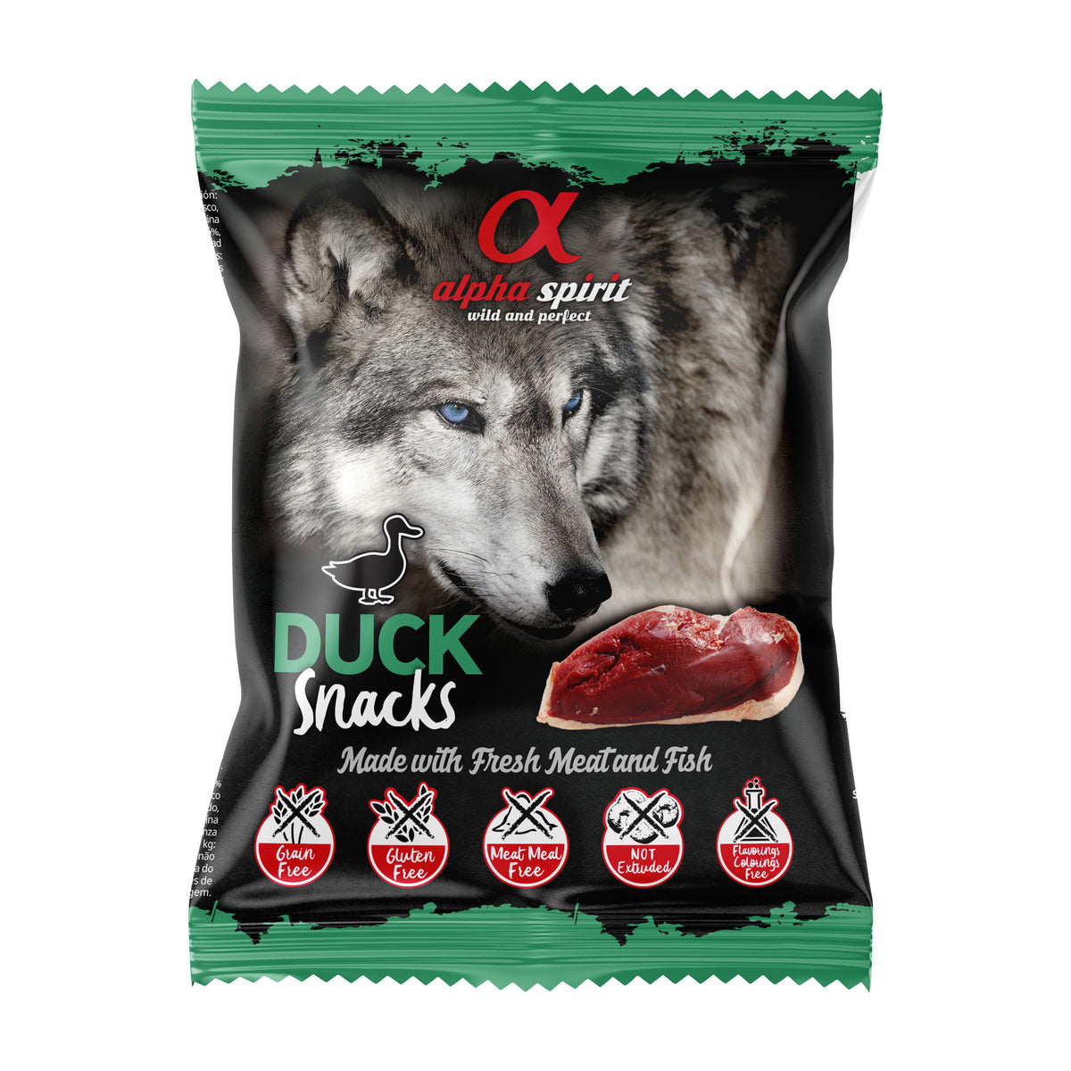 Alpha Spirit Godbidder Duck Snack i 50 g pose til hunde fra AlphaSpirit