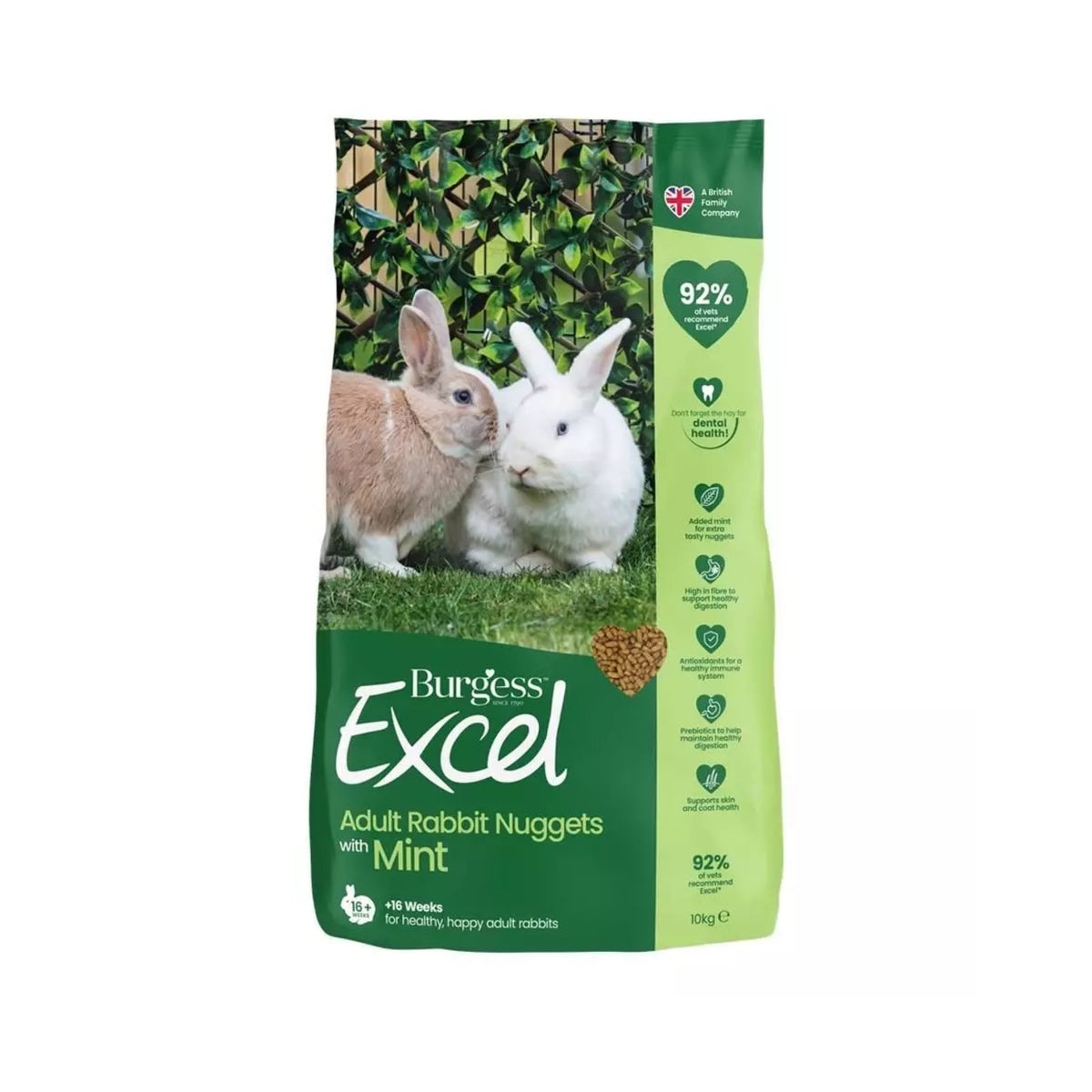 Burgess Excel Adult Kanin m. Mint i 10 kg sæk til kaniner og gnavere