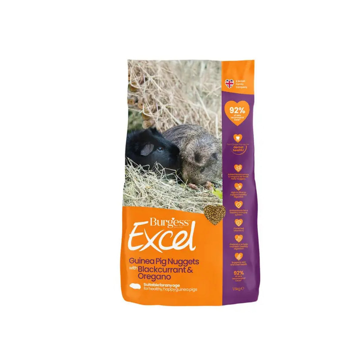 Burgess Excel Marsvin m. Solbær & Oregano i 1,5 kg pose til kaniner og gnavere