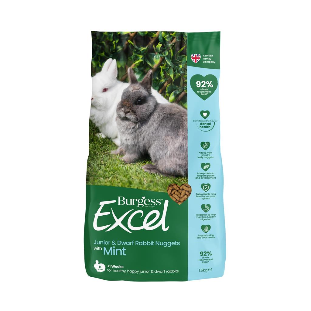Burgess Excel Junior/Dværgkanin m. Mint i 1,5 kg pose til kaniner og gnavere