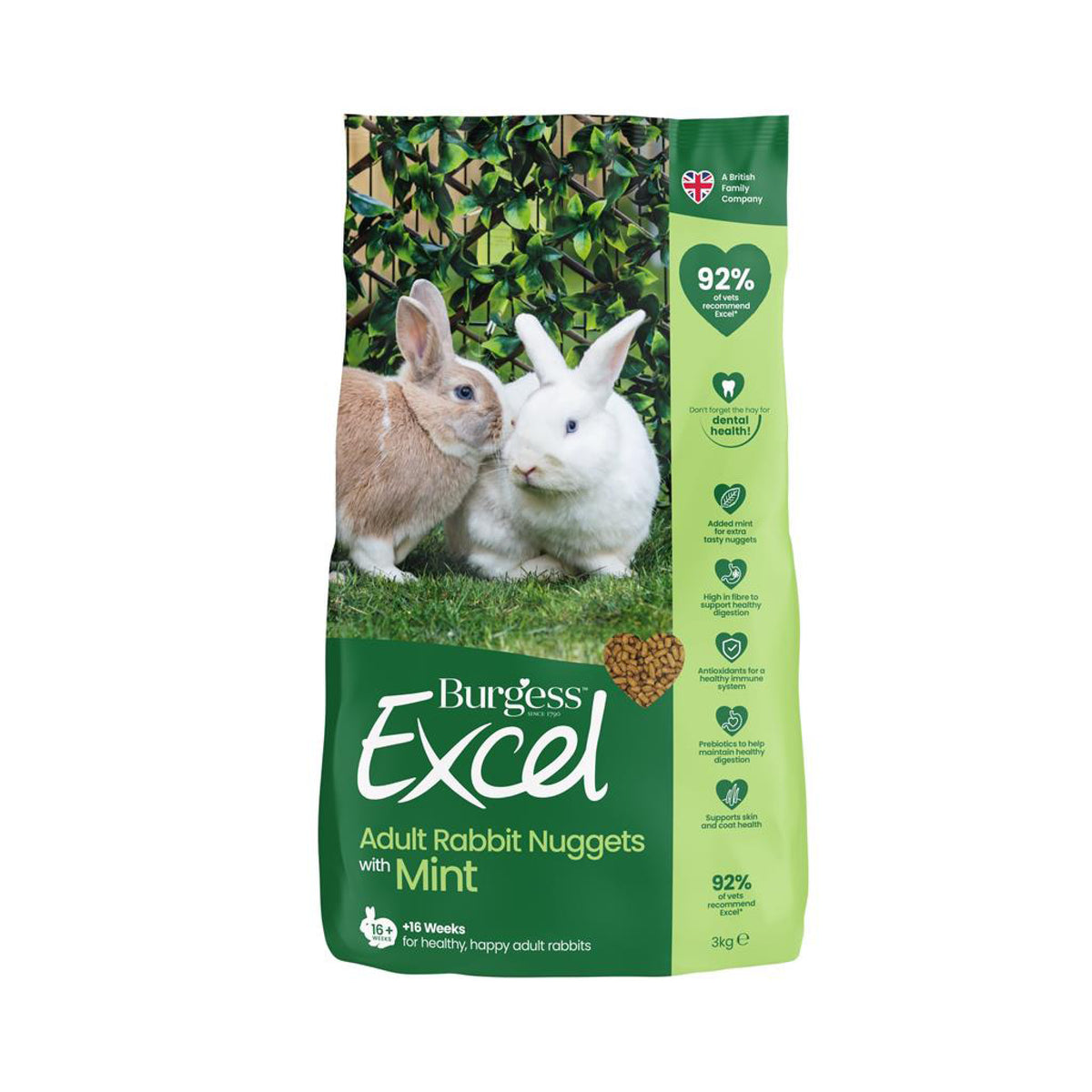 Burgess Excel Adult Kanin m. Mint i 3 kg pose til kaniner og gnavere