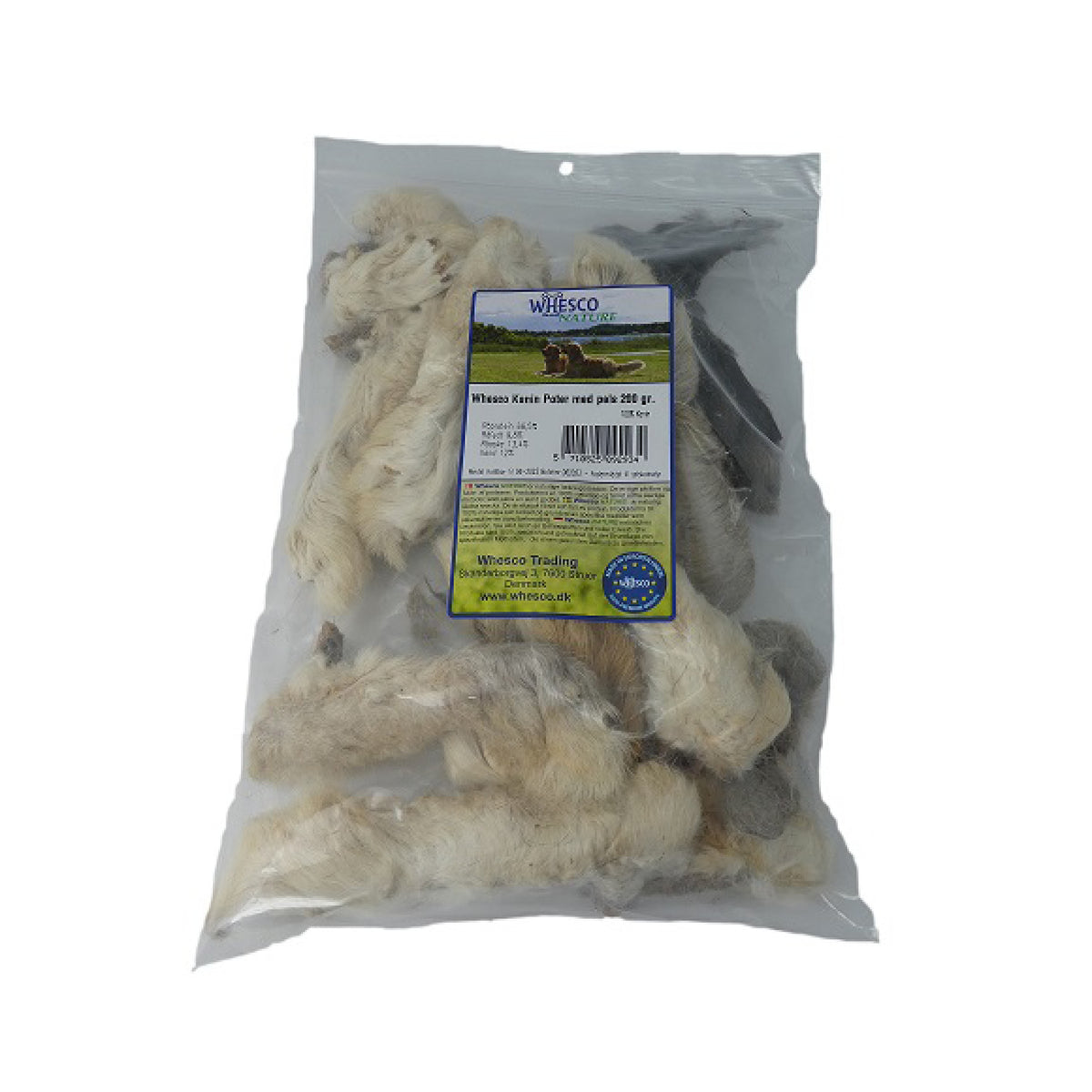 Kaninpoter m. Pels i 200 g pose til hunde fra Whesco