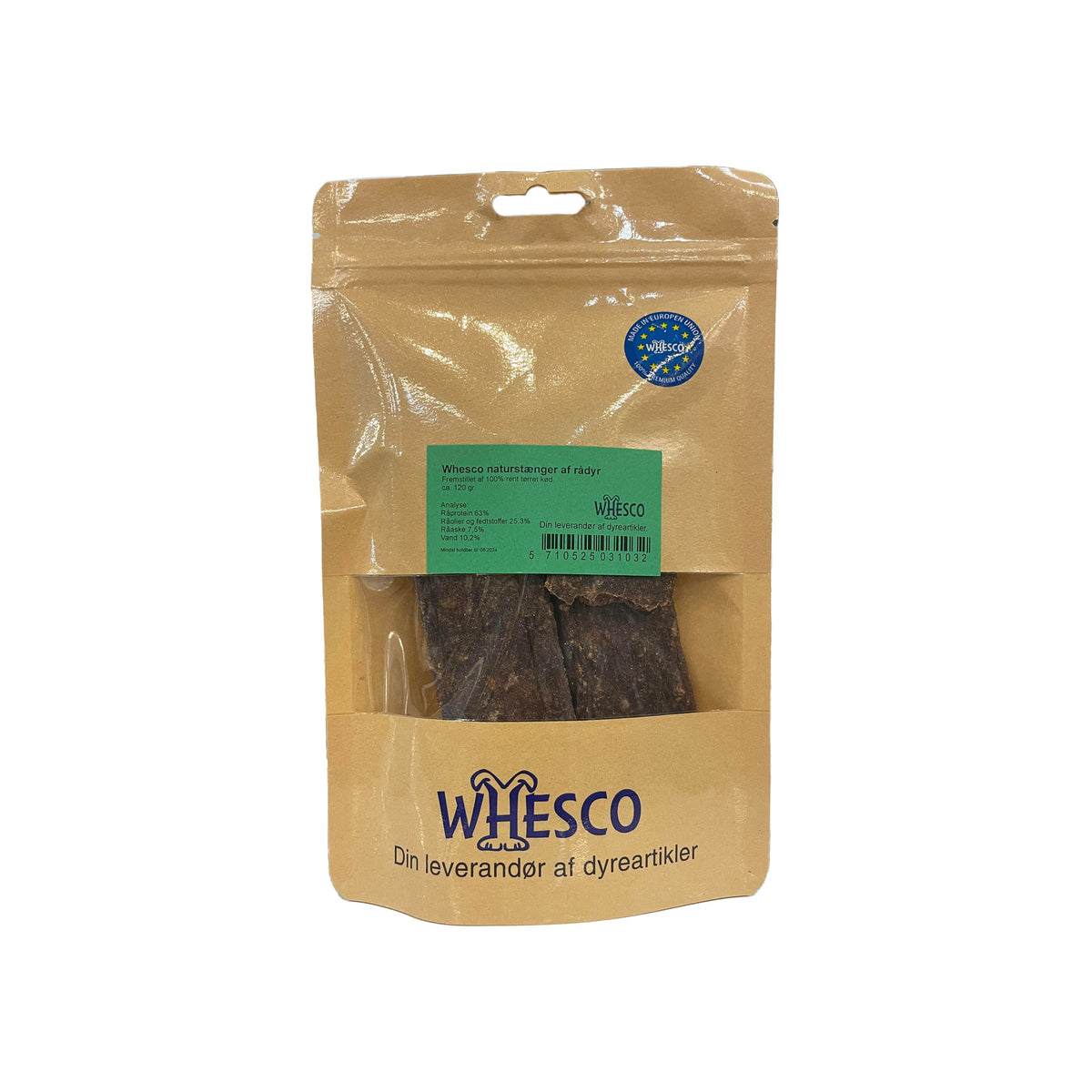 Whesco Naturstænger 100% Rådyr i 120 g pose til hunde