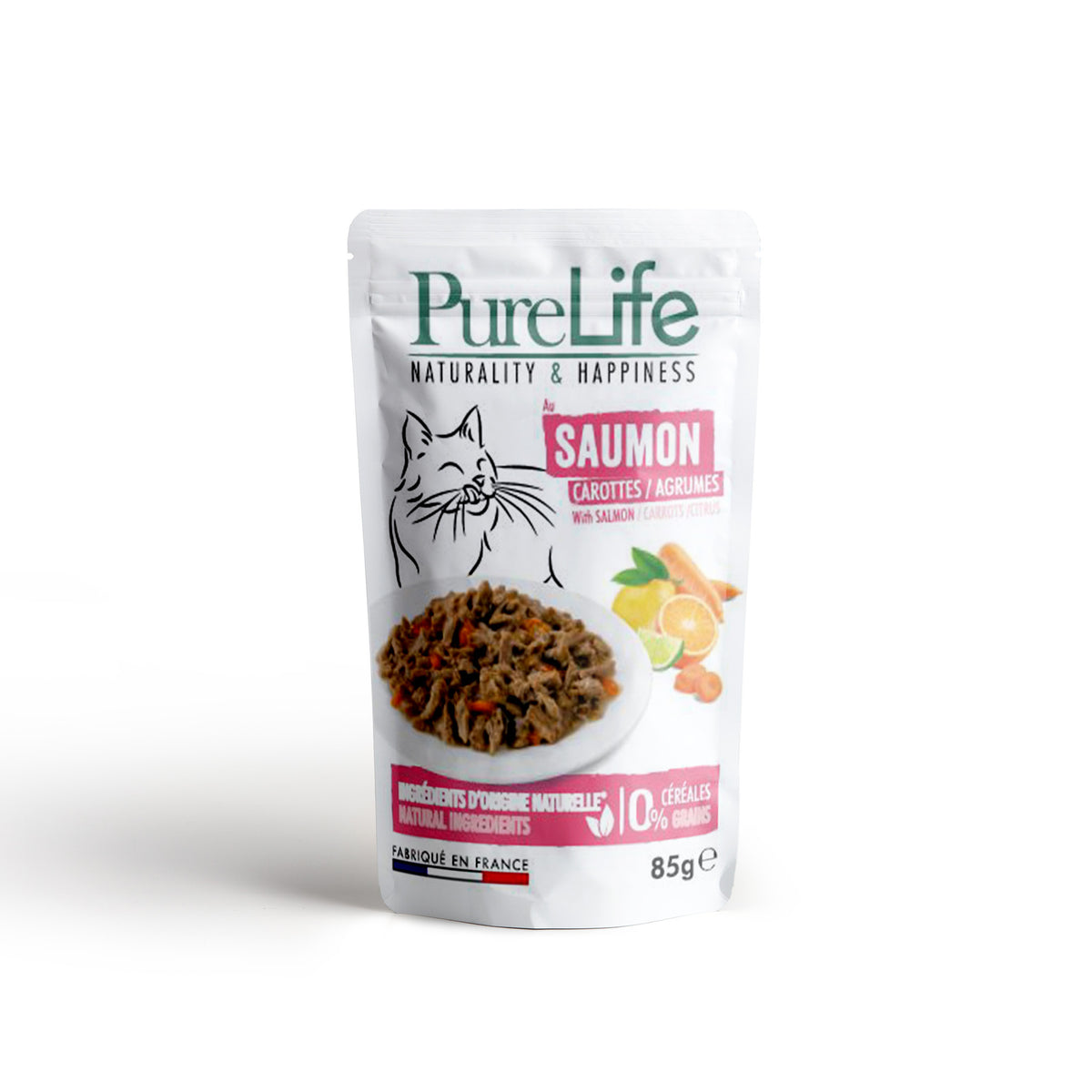 PureLife Vådfoder til Kat m/Laks Multipakke i 12 x 85 g pose til katte – billede 2